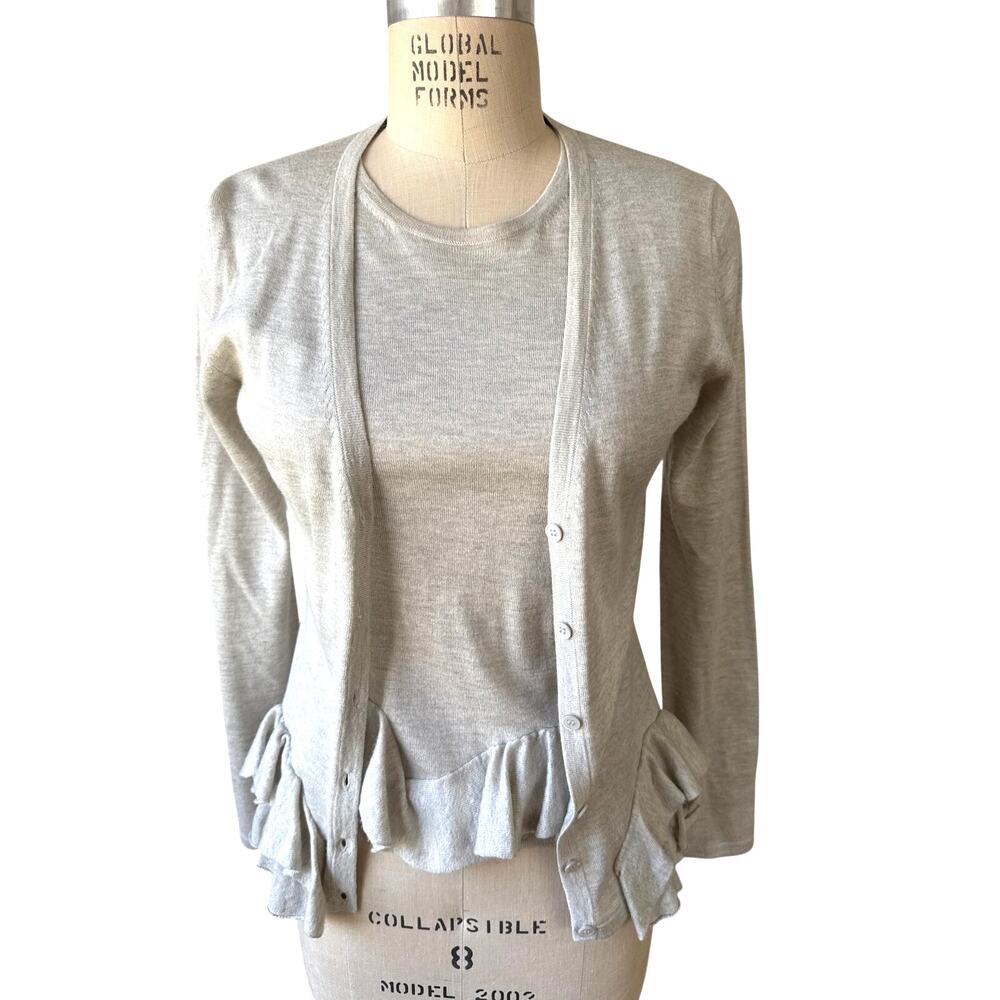 Saks Fifth Avenue Ruffled Sweater Set Silk Cashmere Light Gray Size Medium